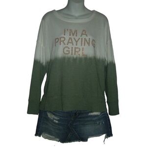 a.n.a Sweatshirt I'm A Praying Girl Army Green Dip Dye Studded Tie Beach Boho L